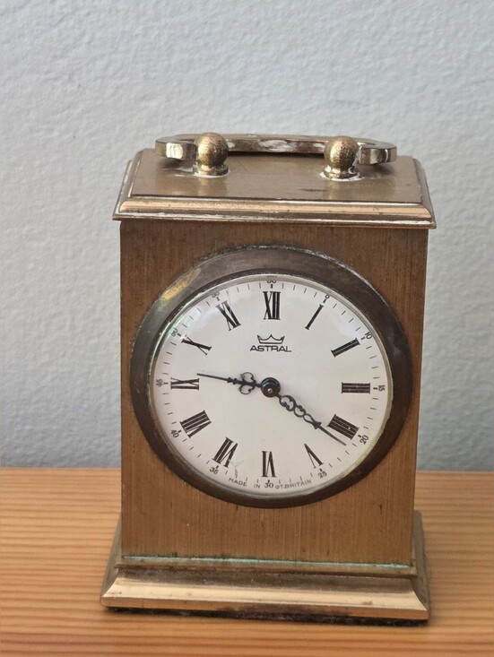 Other - Astral Brass and Wood Mantel Clock - White Dial